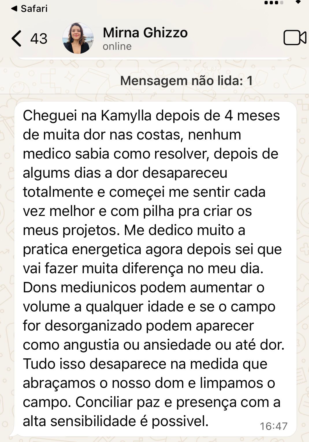 Depoimento de aluna do Mediunidade Blindada